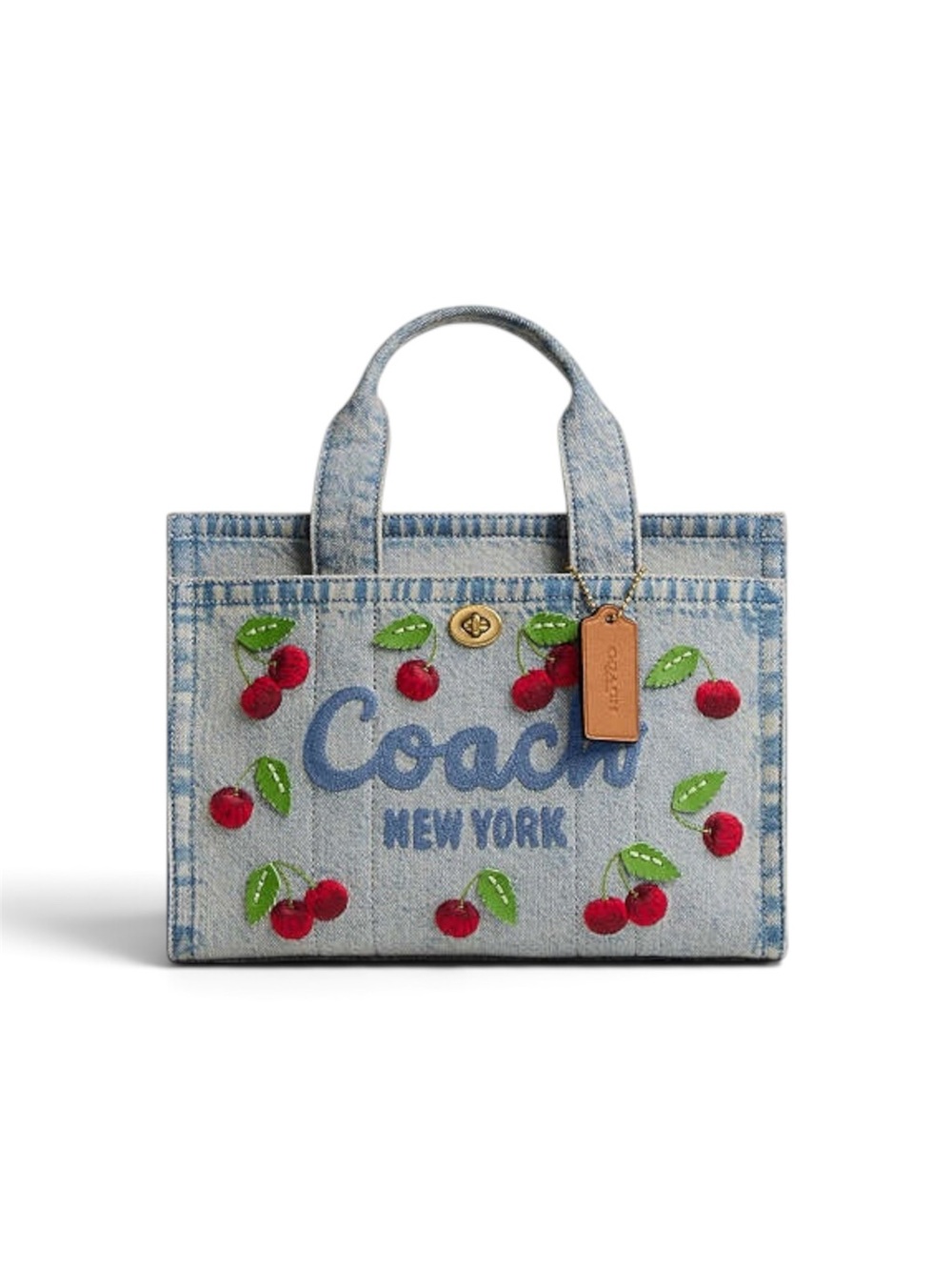 Coach Cargo Tote Bag 26 in Cherry Embroidery | Brass/Denim | Crossbody